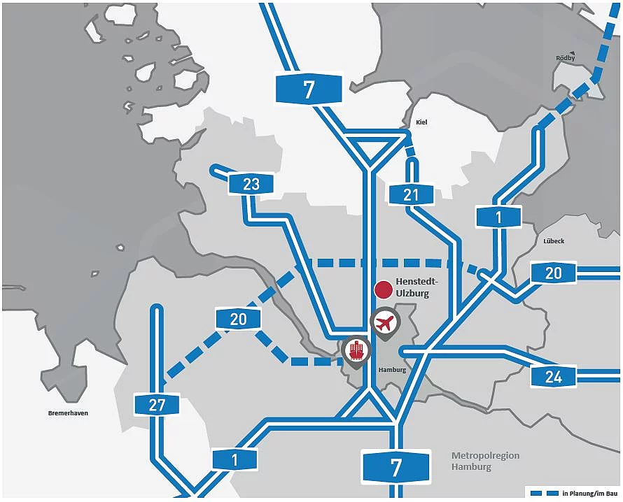 Henstedt-Ulzburg liegt direkt an der A7 mitten in der Metropolregion Hamburg.